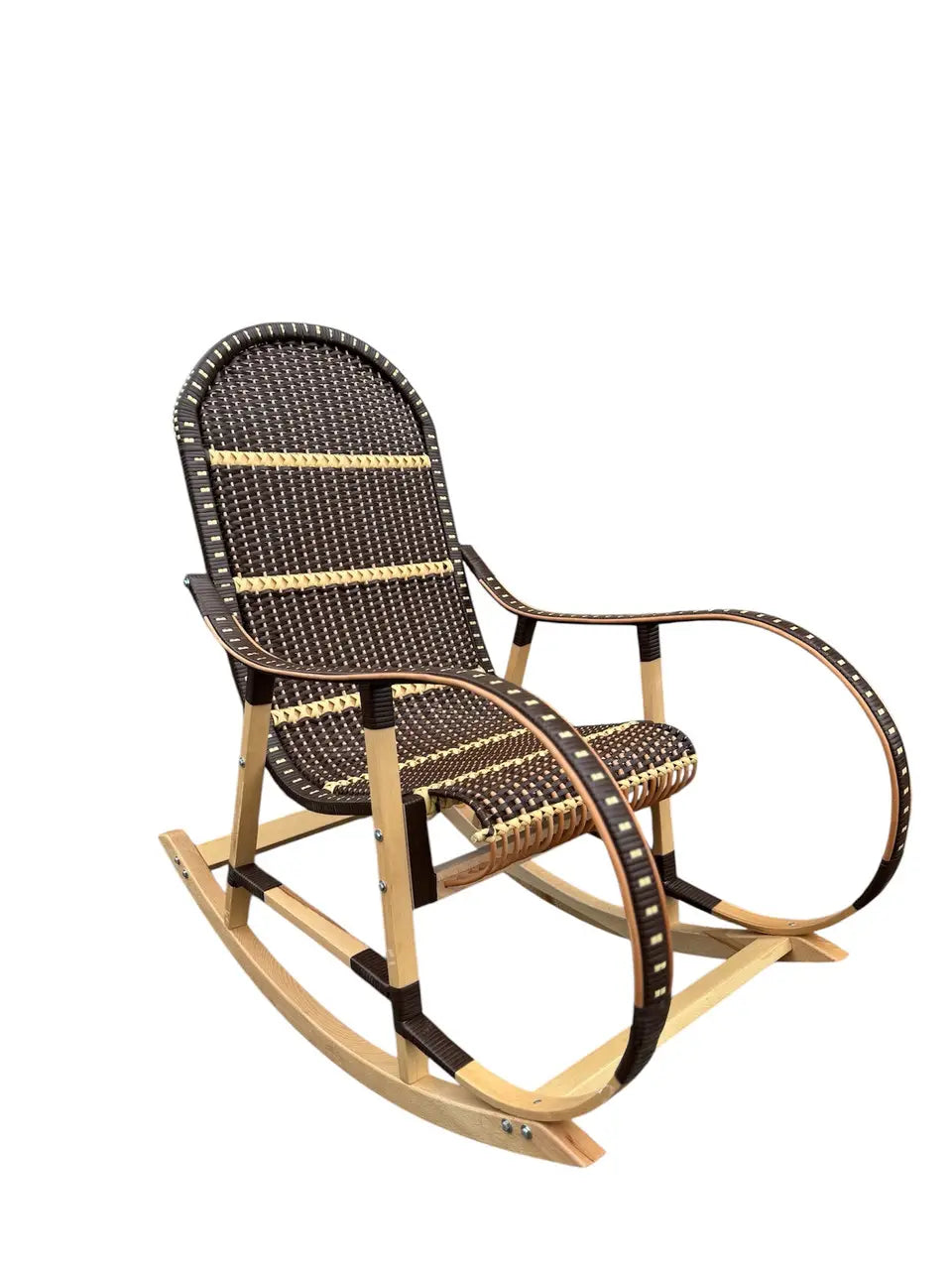 Handmade Wicker Rocking Chair | Brown & Natural Rattan Armchair | Rustic Boho Furniture for Living Room, Patio or Porch