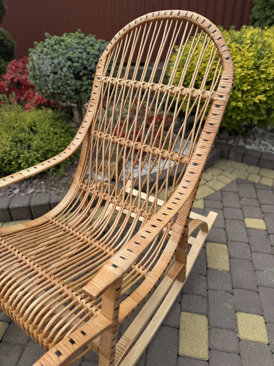 Handmade Wicker Rocking Chair | Natural Rattan & Wood Relaxing Armchair | Rustic Boho Furniture for Living Room, Patio or Porch