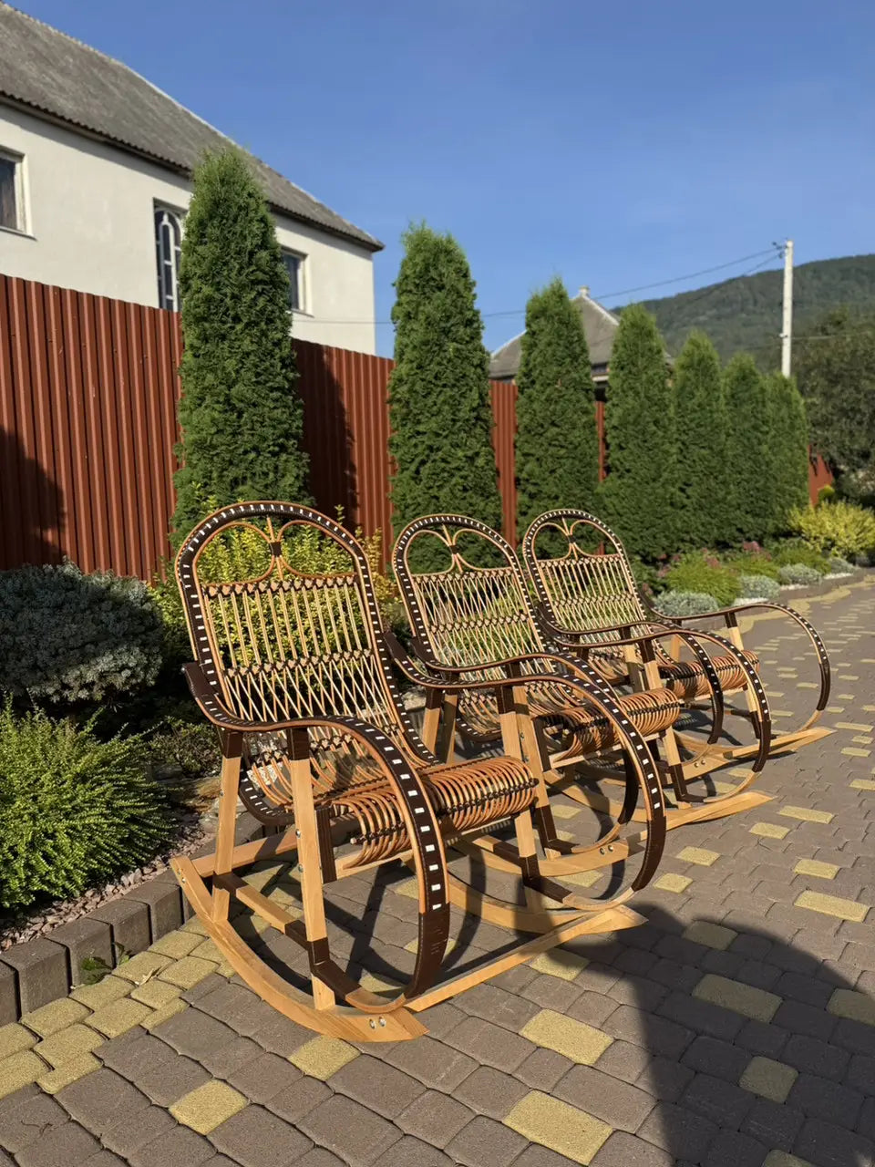 Handmade Wicker Rocking Chair | Natural Rattan & Wood Armchair | Rustic Boho Furniture for Living Room, Patio or Porch