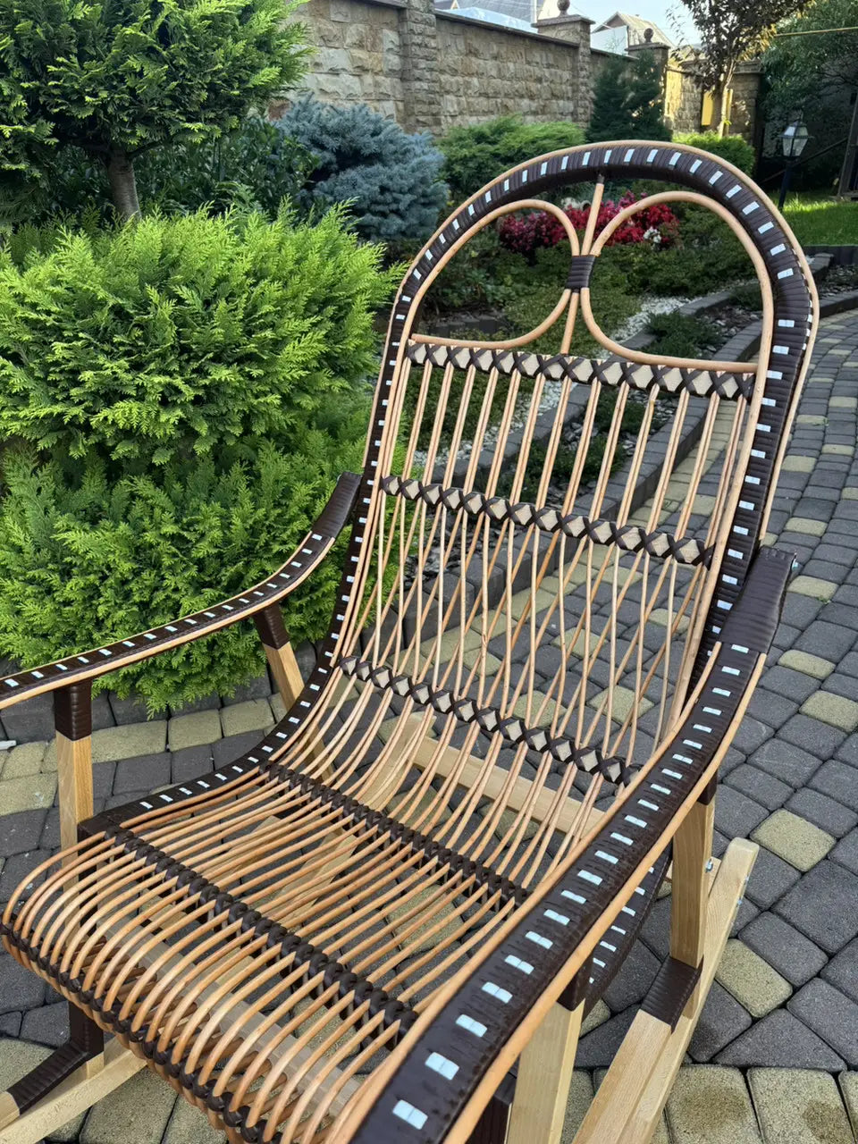 Handmade Wicker Rocking Chair | Natural Rattan & Wood Armchair | Rustic Boho Furniture for Living Room, Patio or Porch