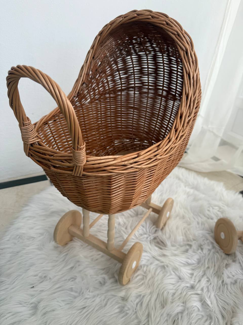 Handmade Wicker Doll Pram | Rattan Doll Stroller with Bedding | Baby Doll Carriage | Toddler Wicker Stroller | Boho Nursery Decor