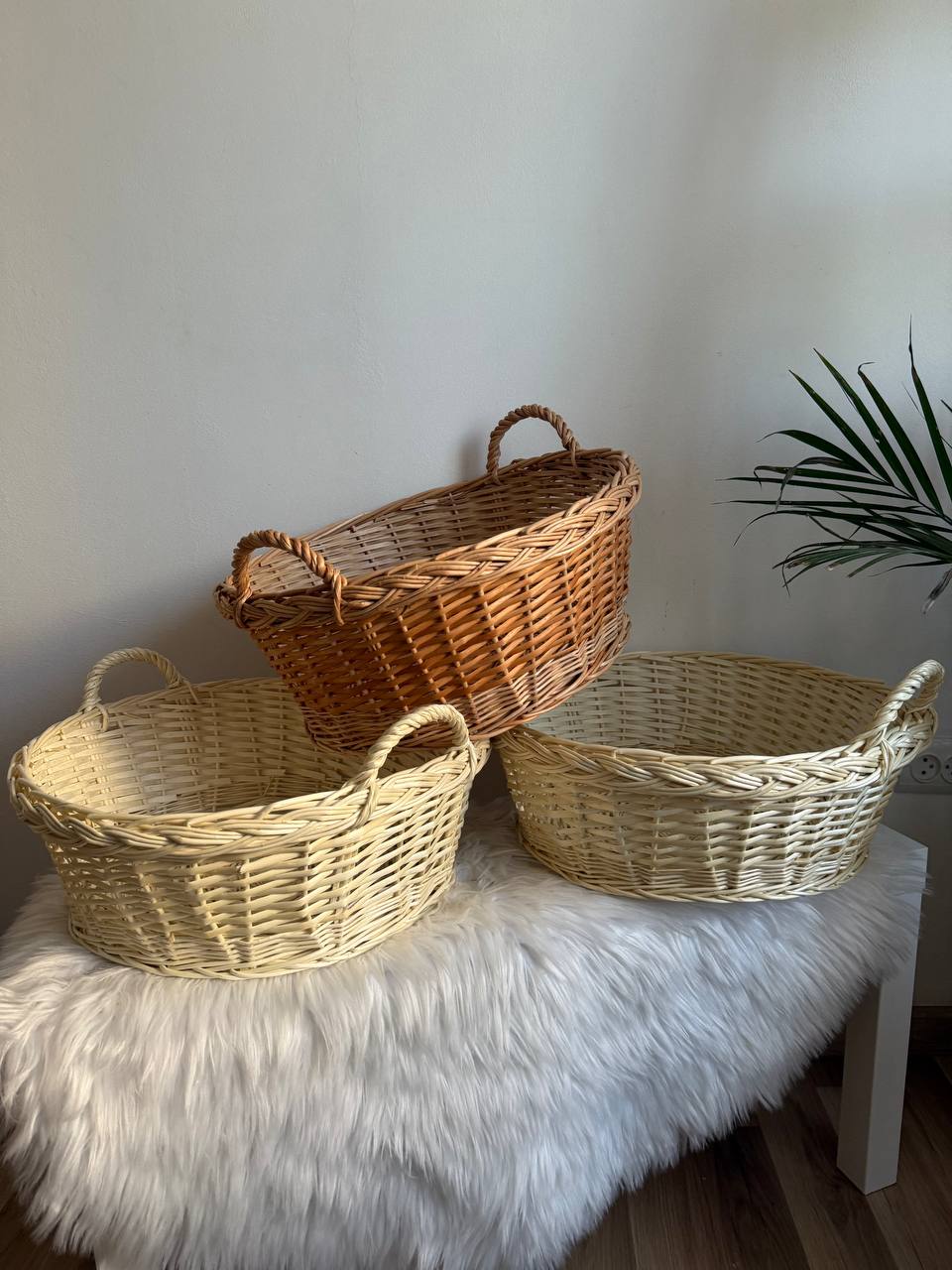 Handmade Wicker Laundry Basket with Handles | Rattan Storage Basket | Rustic Market Basket for Home Organization