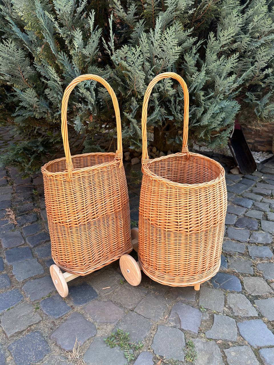 Handmade Wicker Basket on Wheels | Rolling Storage Cart | Rustic Rattan Laundry & Toy Organizer