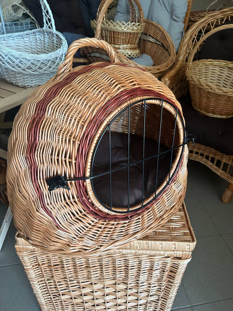 Wicker Pet Carrier for Cats and Small Dogs | Handmade Rattan Travel Crate | Rustic Cat House with Handle