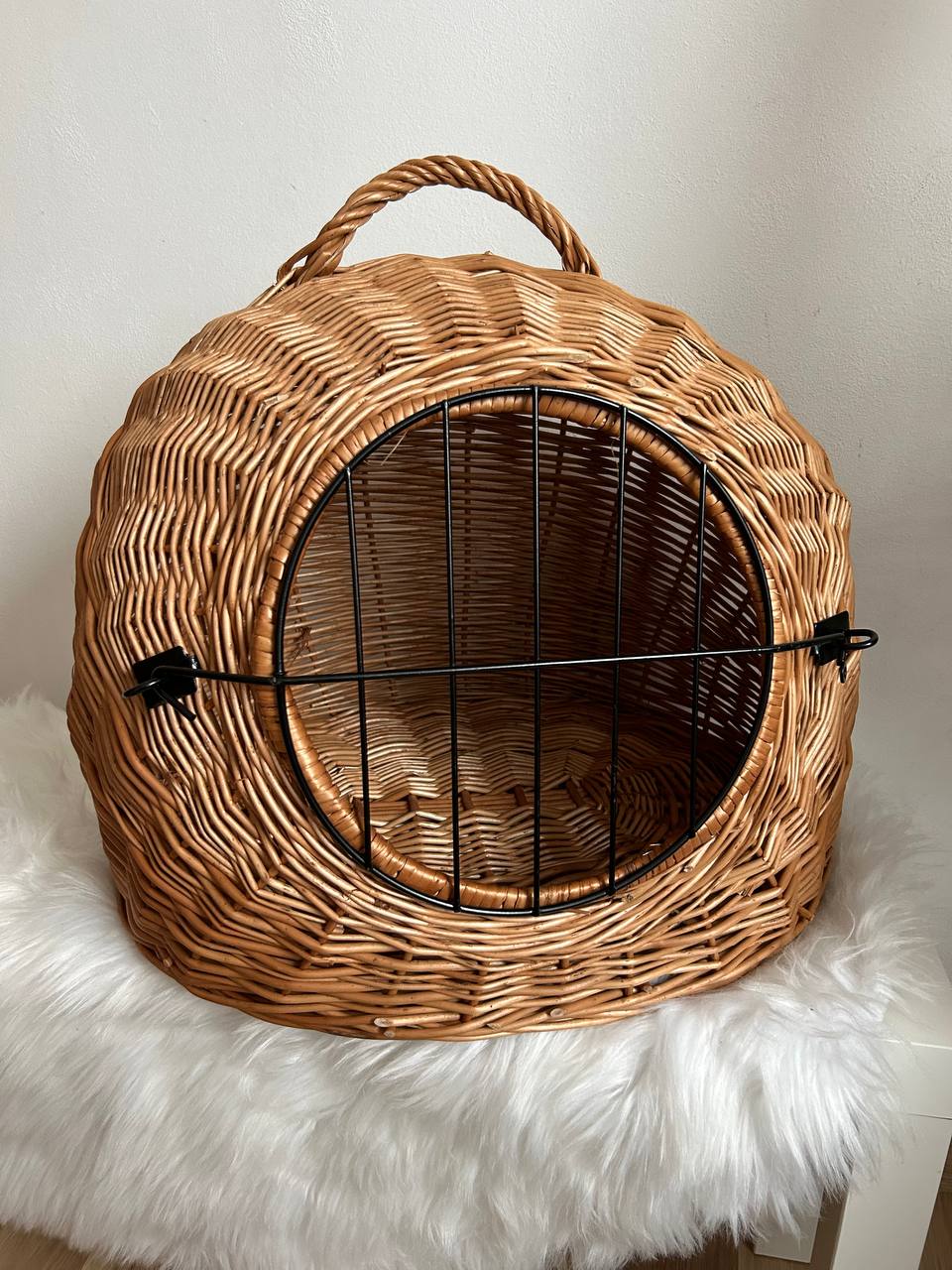 Wicker Pet Carrier for Cats and Small Dogs | Handmade Rattan Travel Crate | Rustic Cat House with Handle