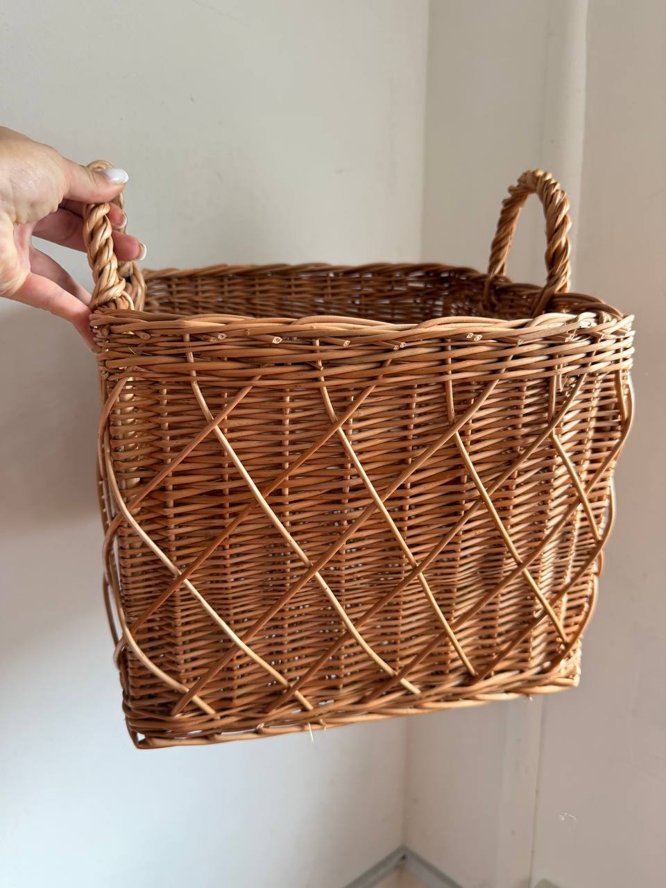 Handmade Wicker Square Basket with Handles | Rattan Storage Bin | Rustic Home Organizer
