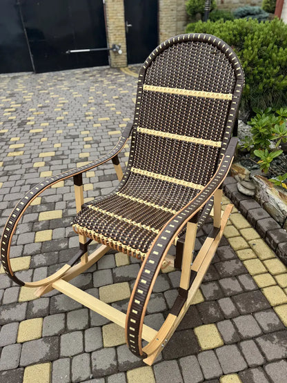 Handmade Wicker Rocking Chair | Brown & Natural Rattan Armchair | Rustic Boho Furniture for Living Room, Patio or Porch