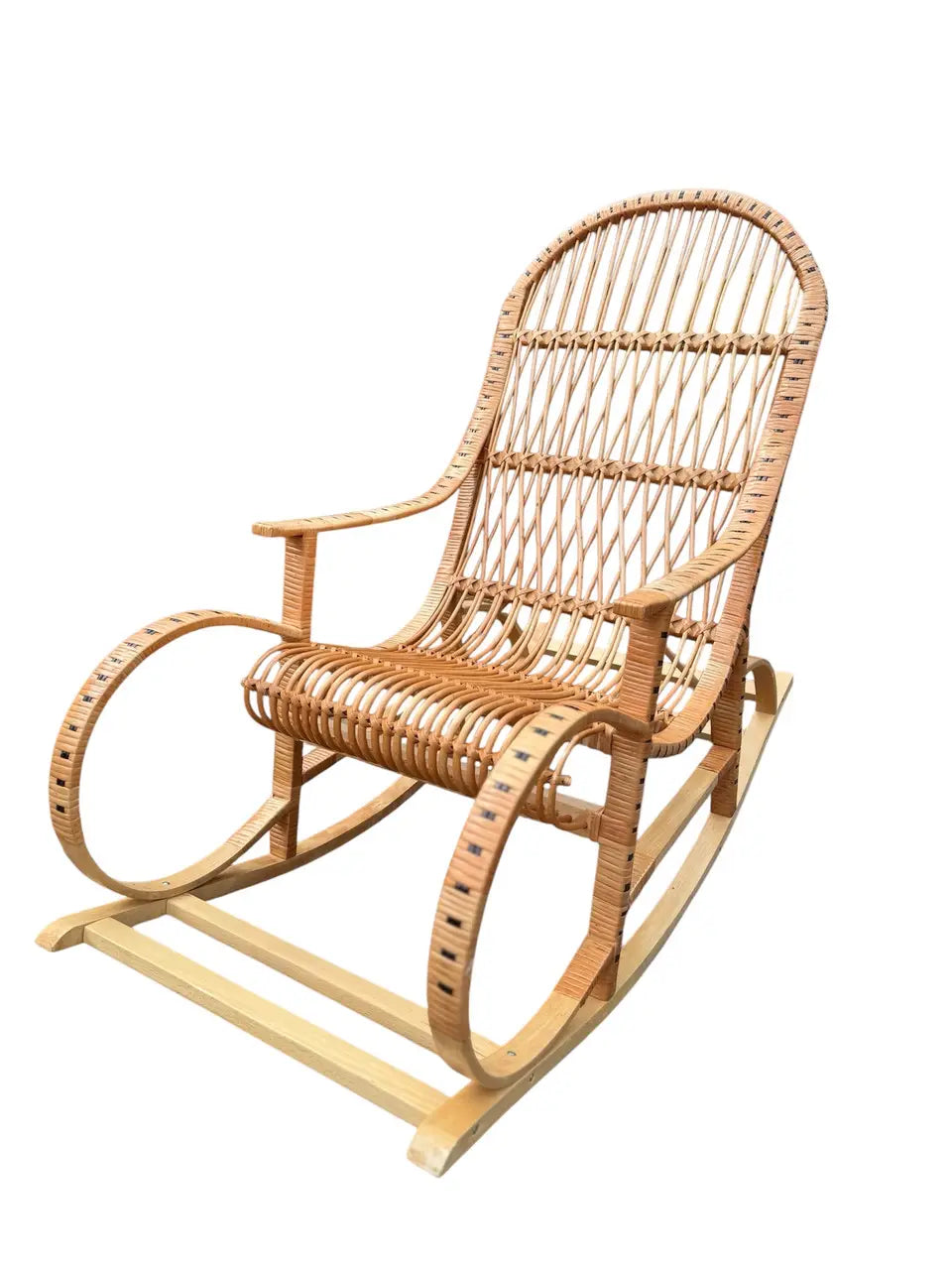 Handmade Wicker Rocking Chair | Natural Rattan & Wood Relaxing Armchair | Rustic Boho Furniture for Living Room, Patio or Porch