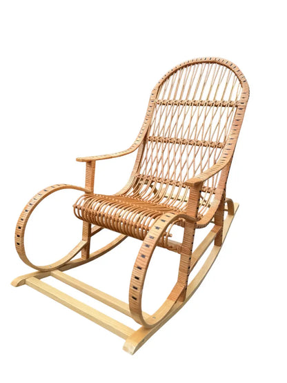 Handmade Wicker Rocking Chair | Natural Rattan & Wood Relaxing Armchair | Rustic Boho Furniture for Living Room, Patio or Porch
