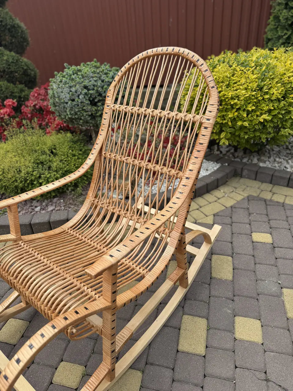 Handmade Wicker Rocking Chair | Natural Rattan & Wood Relaxing Armchair | Rustic Boho Furniture for Living Room, Patio or Porch