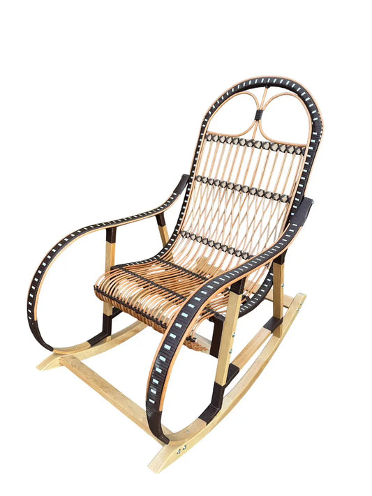 Handmade Wicker Rocking Chair | Natural Rattan & Wood Armchair | Rustic Boho Furniture for Living Room, Patio or Porch