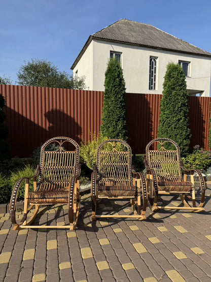 Handmade Wicker Rocking Chair | Natural Rattan & Wood Armchair | Rustic Boho Furniture for Living Room, Patio or Porch