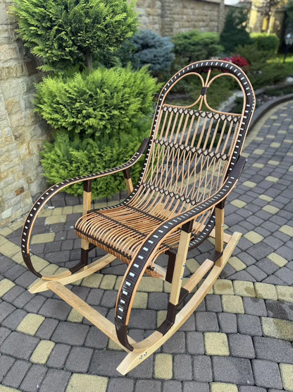 Handmade Wicker Rocking Chair | Natural Rattan & Wood Armchair | Rustic Boho Furniture for Living Room, Patio or Porch