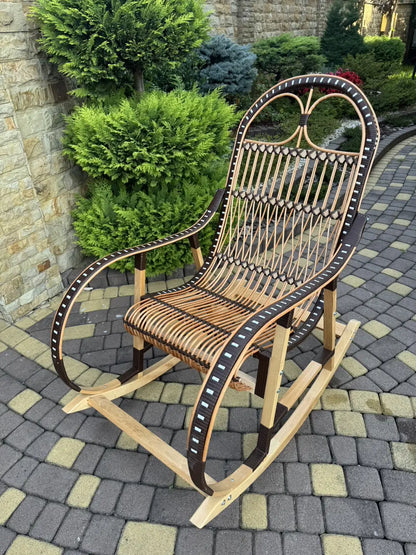 Handmade Wicker Rocking Chair | Natural Rattan & Wood Armchair | Rustic Boho Furniture for Living Room, Patio or Porch