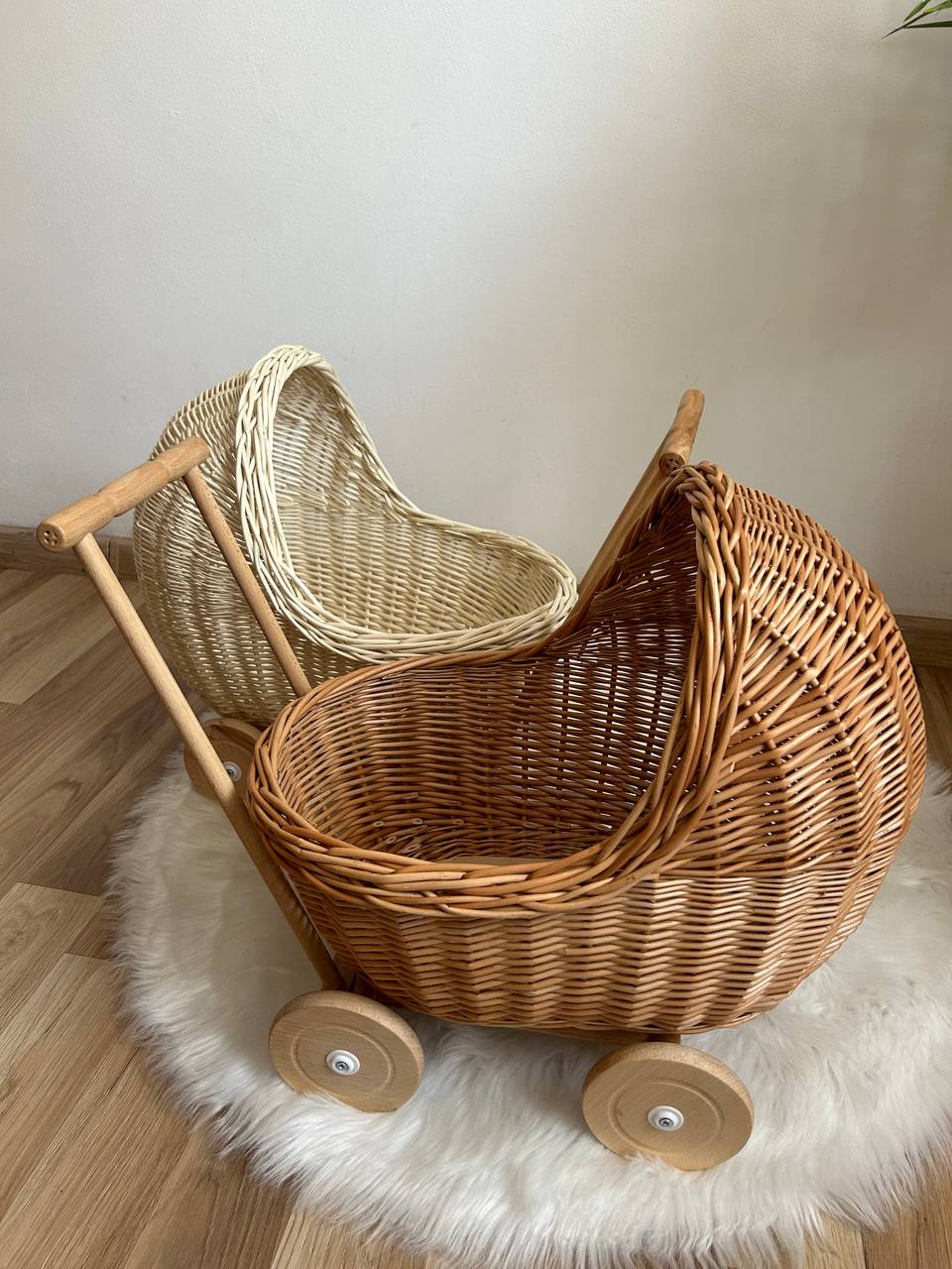 Handmade Wicker Doll Pram | Rattan Doll Stroller with Bedding | Baby Doll Carriage | Toddler Wicker Stroller | Boho Nursery Decor