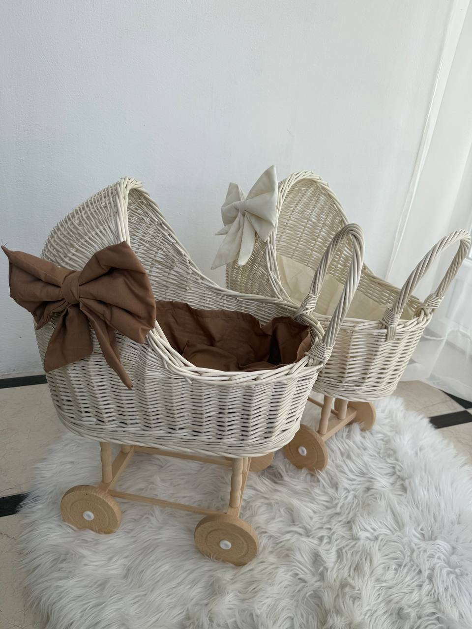 Handmade Wicker Doll Pram | Rattan Doll Stroller with Bedding | Baby Doll Carriage | Toddler Wicker Stroller | Boho Nursery Decor