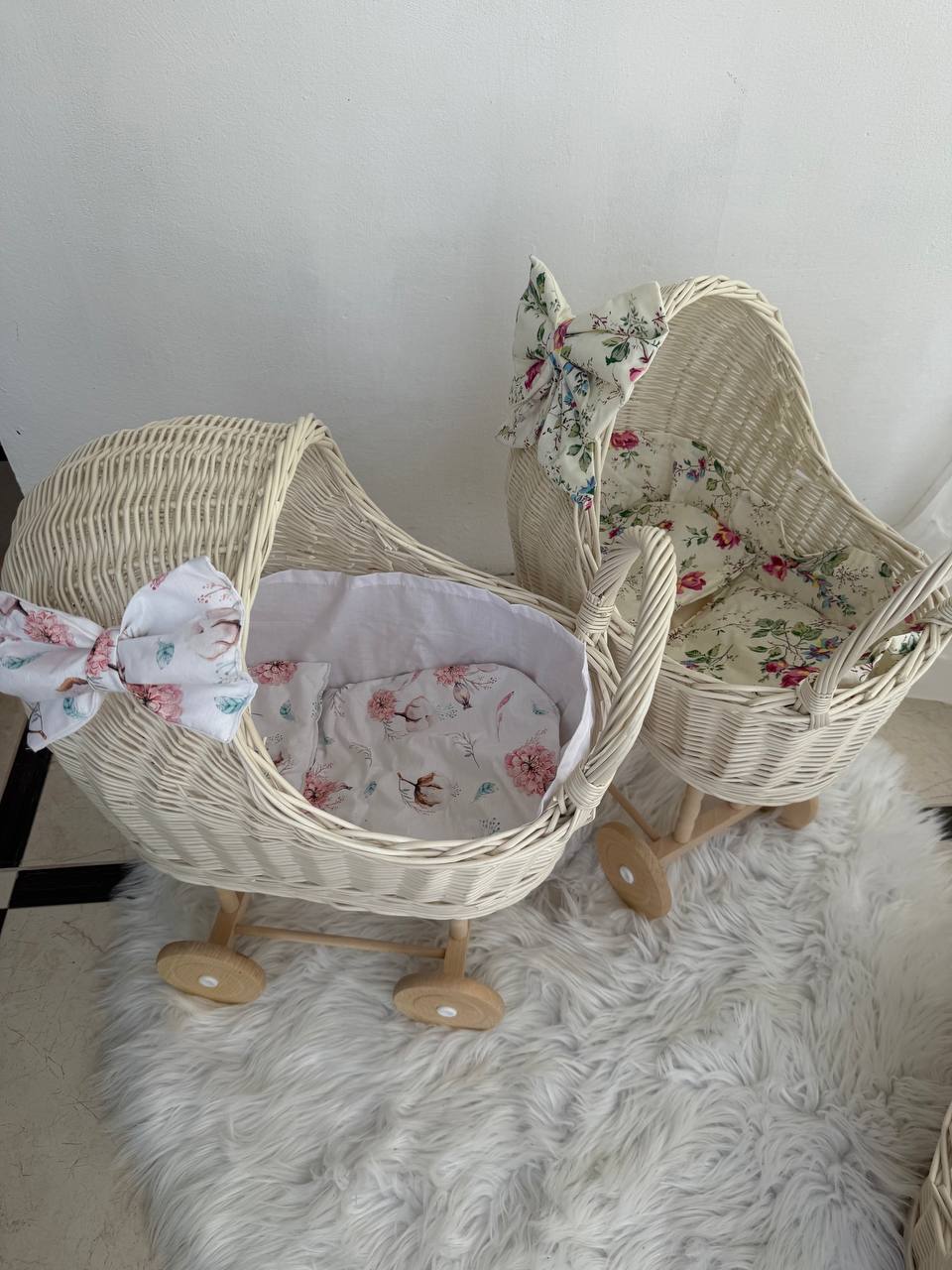 Handmade Wicker Doll Pram | Rattan Doll Stroller with Bedding | Baby Doll Carriage | Toddler Wicker Stroller | Boho Nursery Decor