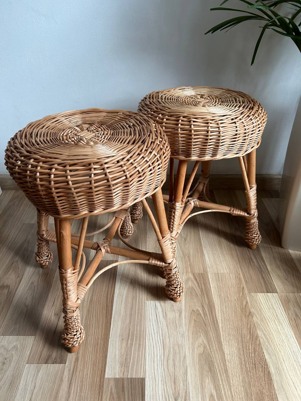 Handmade Wicker Stool | Rattan Plant Stand | Boho Side Table | Rustic Farmhouse Home & Garden Decor