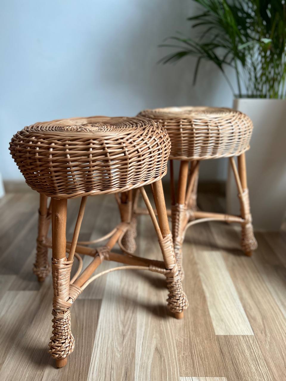 Handmade Wicker Stool | Rattan Plant Stand | Boho Side Table | Rustic Farmhouse Home & Garden Decor