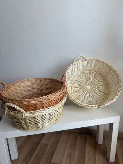 Handmade Wicker Laundry Basket with Handles | Rattan Storage Basket | Rustic Market Basket for Home Organization