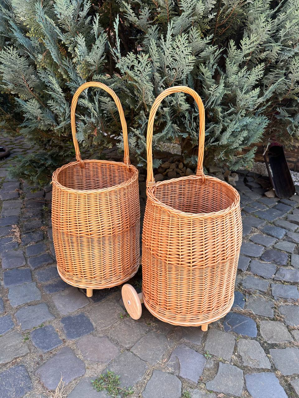 Handmade Wicker Basket on Wheels | Rolling Storage Cart | Rustic Rattan Laundry & Toy Organizer