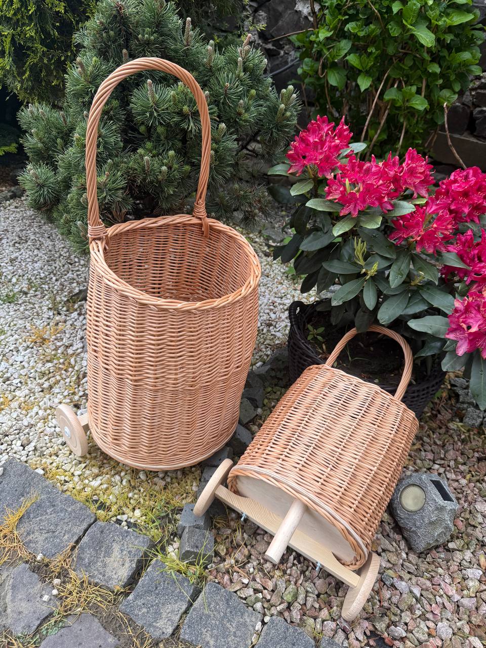 Handmade Wicker Basket on Wheels | Rolling Storage Cart | Rustic Rattan Laundry & Toy Organizer