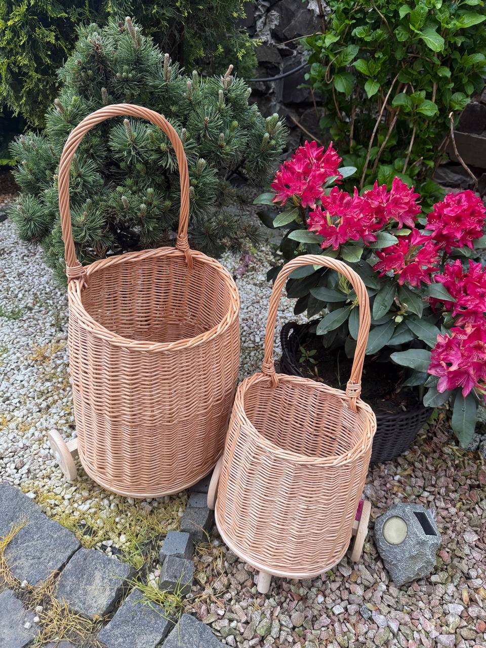 Handmade Wicker Basket on Wheels | Rolling Storage Cart | Rustic Rattan Laundry & Toy Organizer