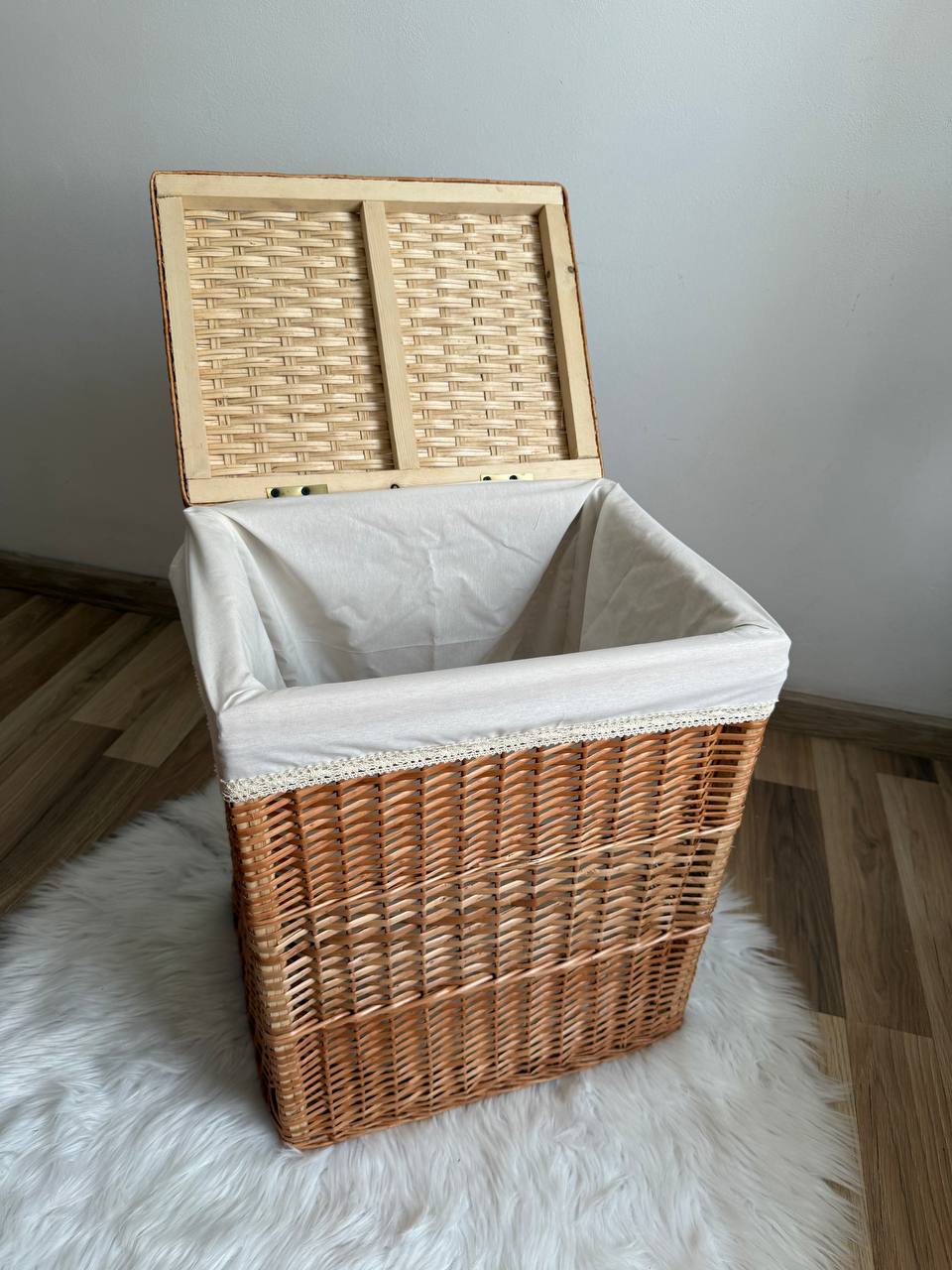 Handmade Wicker Laundry Hamper with Lid | Rattan Storage Basket with Liner | Rustic Clothes & Toy Organizer