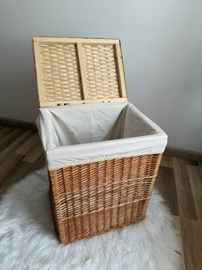 Handmade Wicker Laundry Hamper with Lid | Rattan Storage Basket with Liner | Rustic Clothes & Toy Organizer