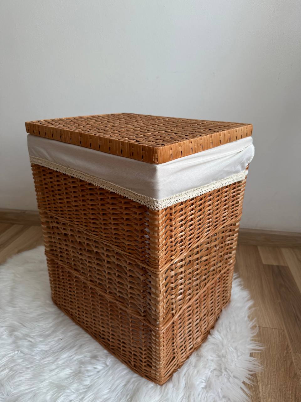 Handmade Wicker Laundry Hamper with Lid | Rattan Storage Basket with Liner | Rustic Clothes & Toy Organizer