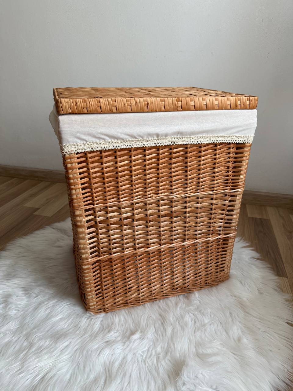 Handmade Wicker Laundry Hamper with Lid | Rattan Storage Basket with Liner | Rustic Clothes & Toy Organizer