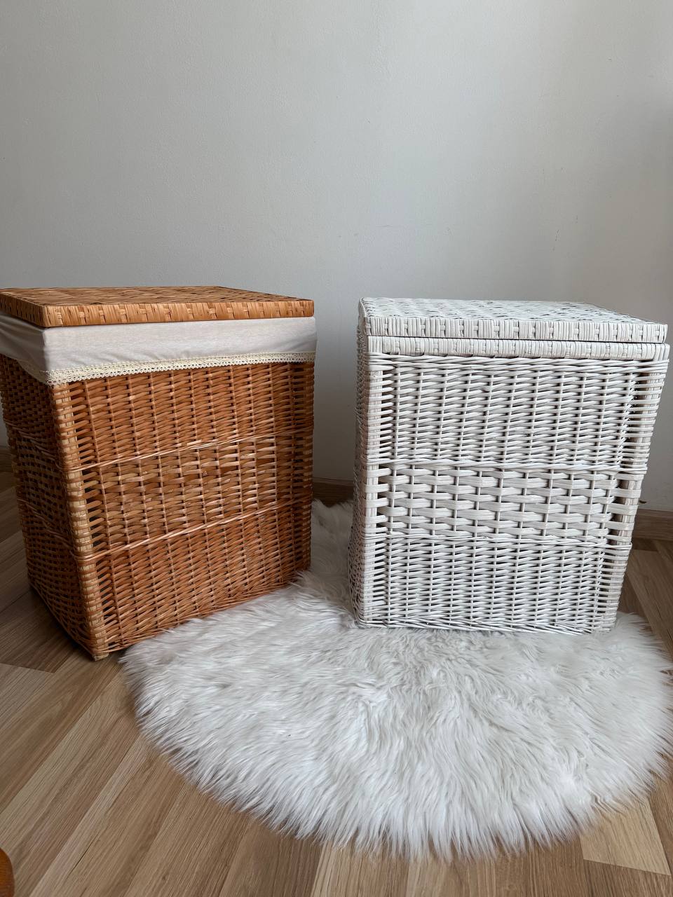 Handmade Wicker Laundry Hamper with Lid | Rattan Storage Basket with Liner | Rustic Clothes & Toy Organizer