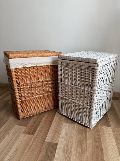 Handmade Wicker Laundry Hamper with Lid | Rattan Storage Basket with Liner | Rustic Clothes & Toy Organizer