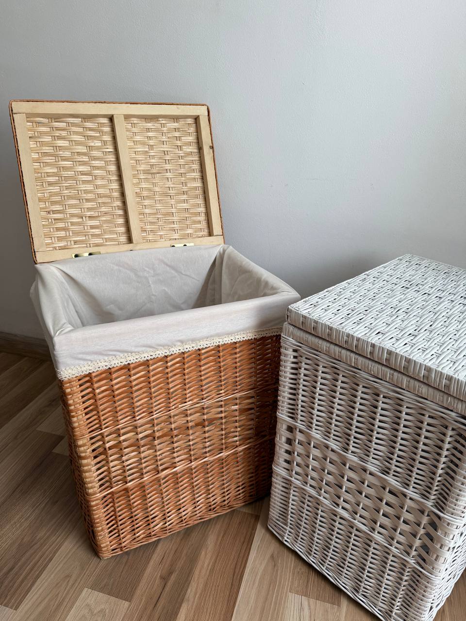 Handmade Wicker Laundry Hamper with Lid | Rattan Storage Basket with Liner | Rustic Clothes & Toy Organizer