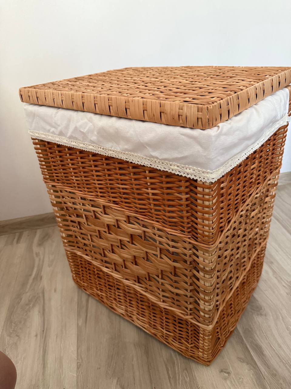 Handmade Wicker Laundry Hamper with Lid | Rattan Storage Basket with Liner | Rustic Clothes & Toy Organizer