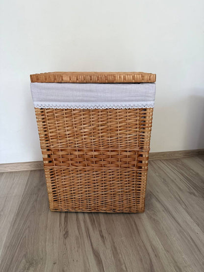 Handmade Wicker Laundry Hamper with Lid | Rattan Storage Basket with Liner | Rustic Clothes & Toy Organizer