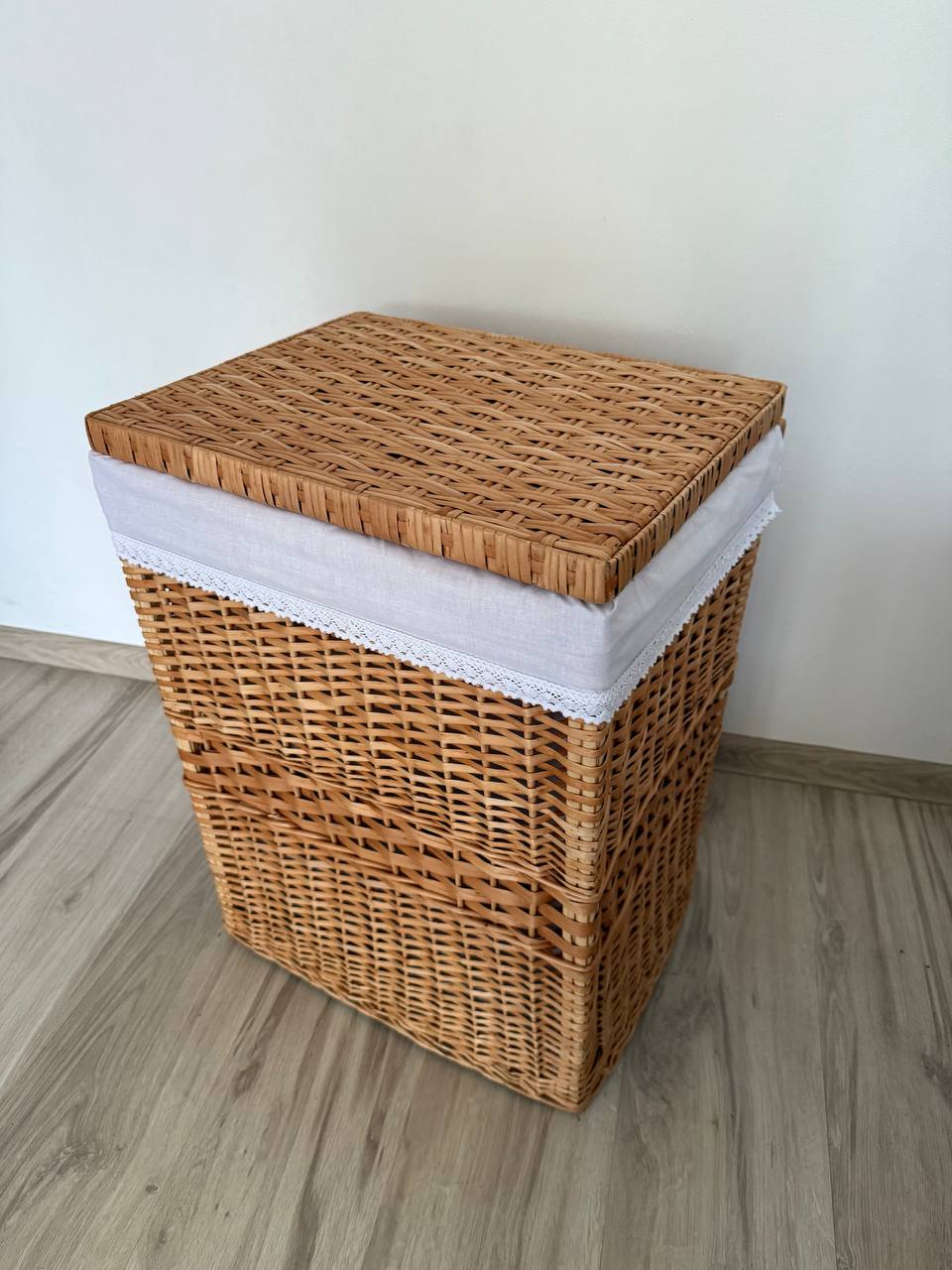 Handmade Wicker Laundry Hamper with Lid | Rattan Storage Basket with Liner | Rustic Clothes & Toy Organizer
