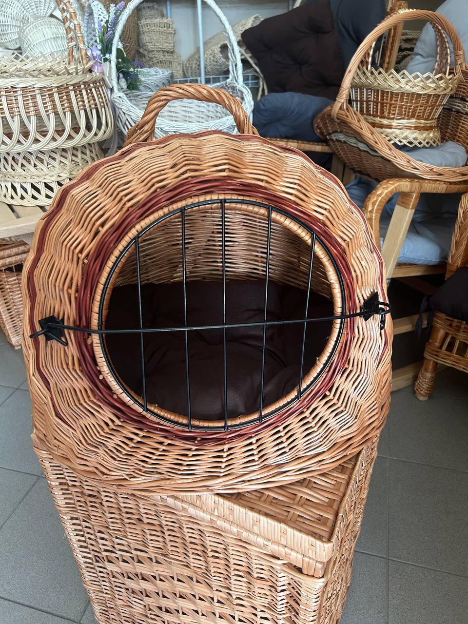 Wicker Pet Carrier for Cats and Small Dogs | Handmade Rattan Travel Crate | Rustic Cat House with Handle