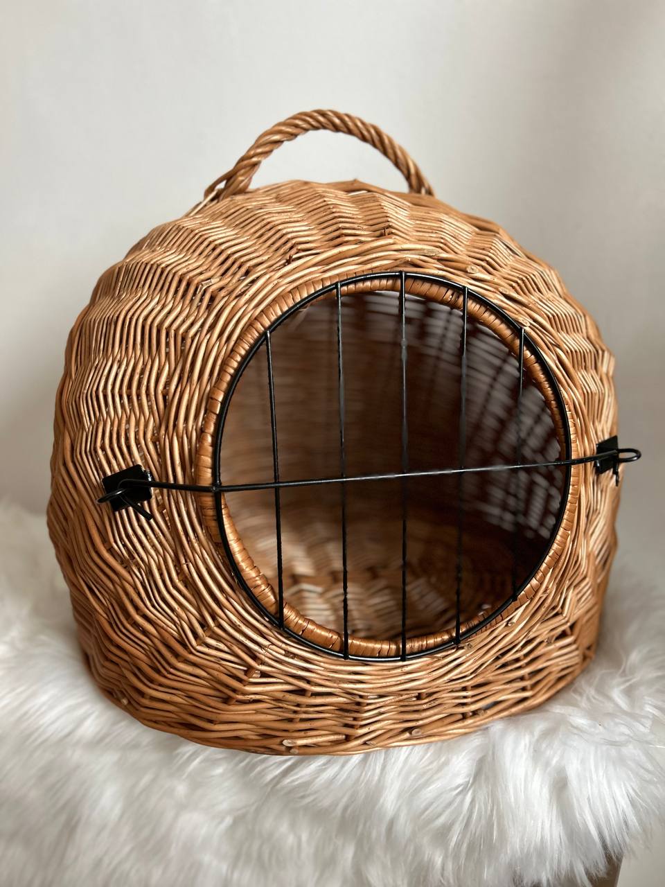 Wicker Pet Carrier for Cats and Small Dogs | Handmade Rattan Travel Crate | Rustic Cat House with Handle