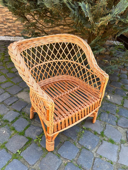 Handmade Wicker Kids Chair | Rattan Children’s Armchair | Rustic Nursery Furniture