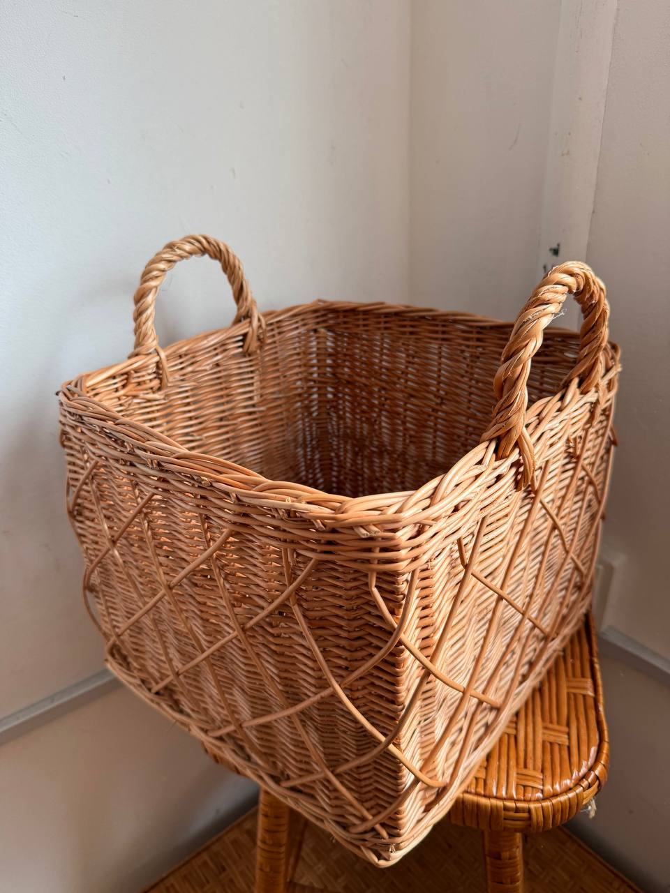 Handmade Wicker Square Basket with Handles | Rattan Storage Bin | Rustic Home Organizer