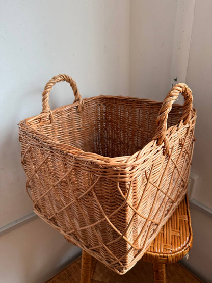 Handmade Wicker Square Basket with Handles | Rattan Storage Bin | Rustic Home Organizer
