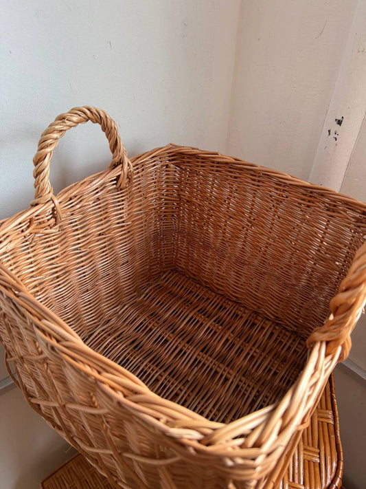 Handmade Wicker Square Basket with Handles | Rattan Storage Bin | Rustic Home Organizer