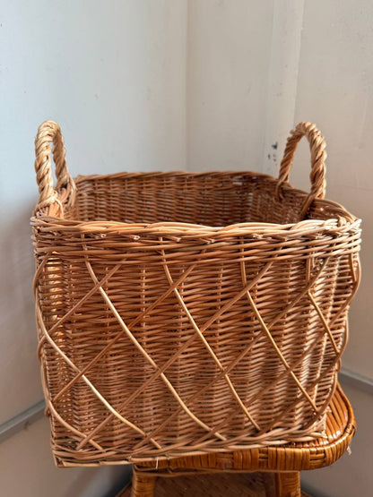 Handmade Wicker Square Basket with Handles | Rattan Storage Bin | Rustic Home Organizer