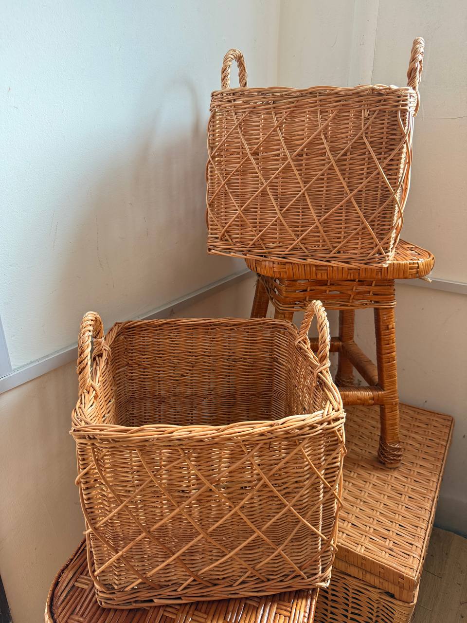 Handmade Wicker Square Basket with Handles | Rattan Storage Bin | Rustic Home Organizer