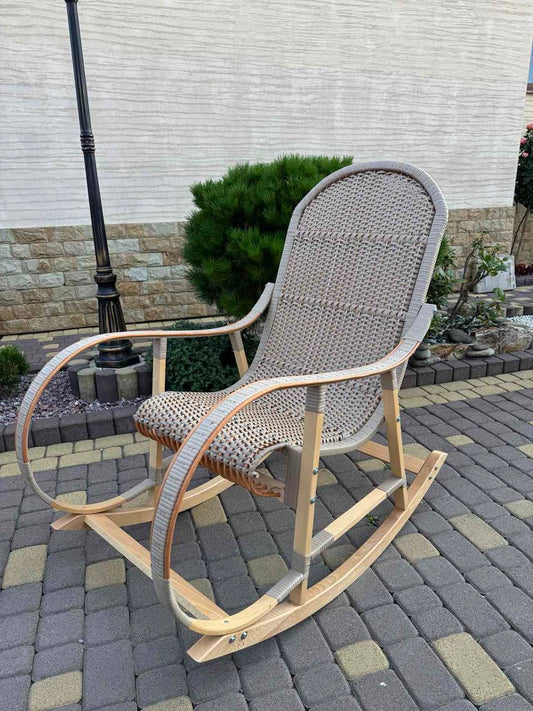 Handmade Wicker Rocking Chair | Rattan Armchair with Wooden Frame | Rustic Patio & Living Room Furniture