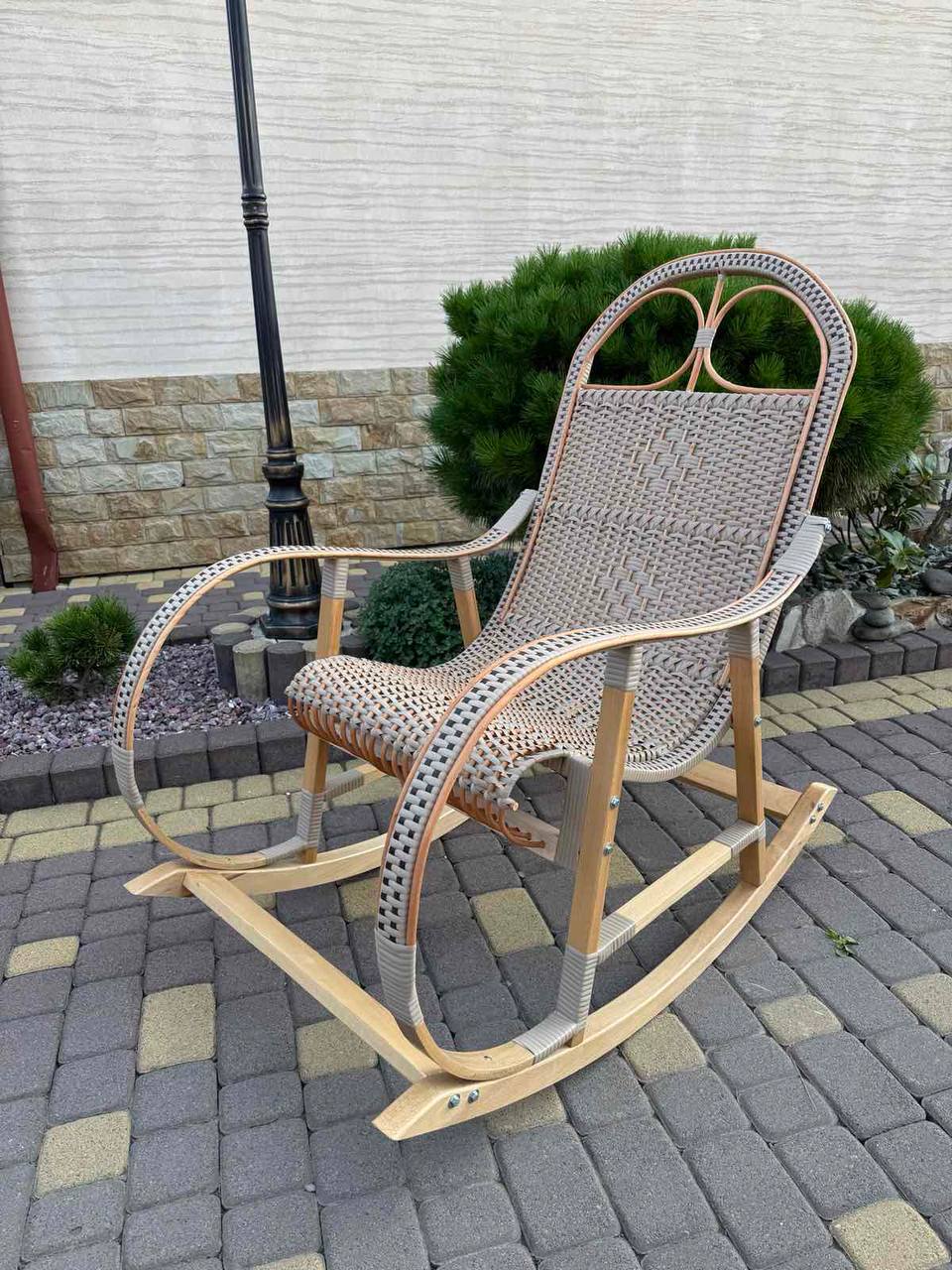 Handmade Wicker Rocking Chair | Rattan Armchair with Wooden Frame | Rustic Patio & Living Room Furniture