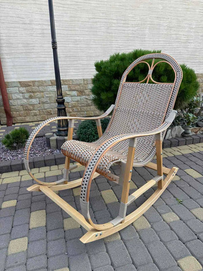 Handmade Wicker Rocking Chair | Rattan Armchair with Wooden Frame | Rustic Patio & Living Room Furniture