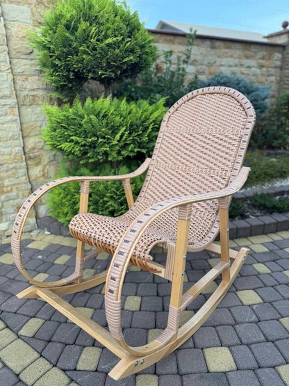 Handmade Wicker Rocking Chair | Rattan Armchair with Wooden Frame | Rustic Patio & Living Room Furniture