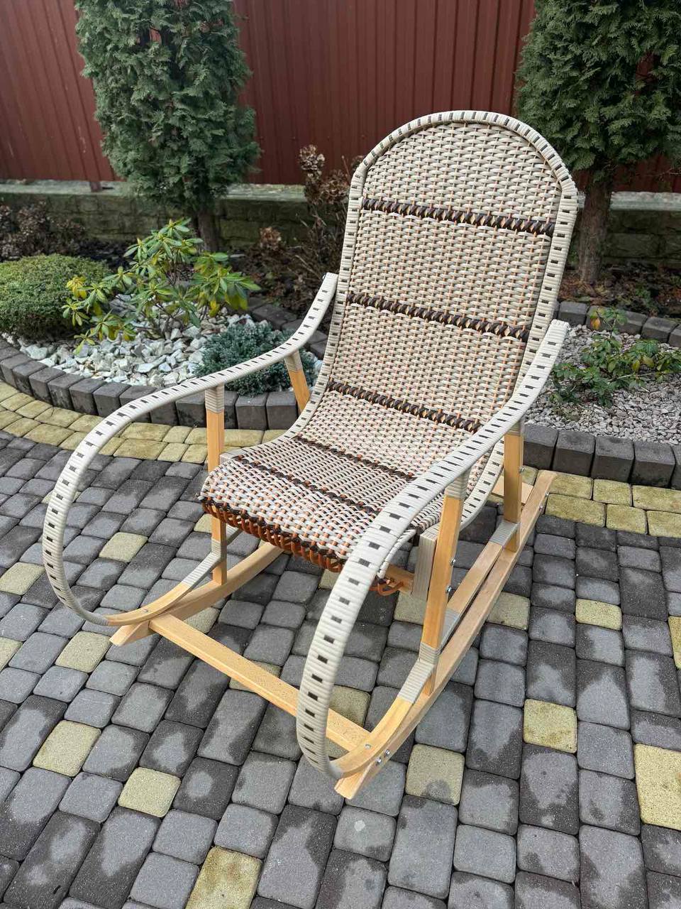Handmade Wicker Rocking Chair | Rattan Armchair with Wooden Frame | Rustic Patio & Living Room Furniture